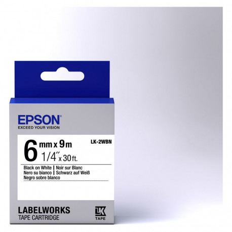 Epson etiketilint LabelWorks LK-2WBN 0,6cm x 9m, must valgel