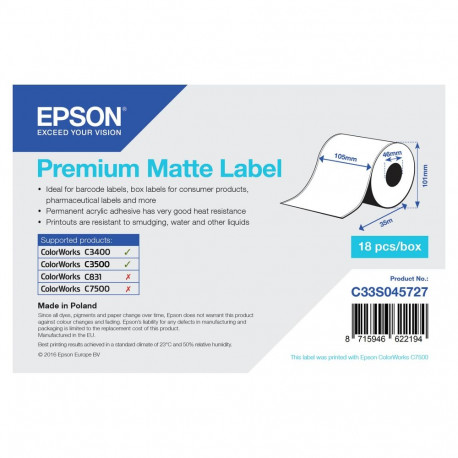 "EPSON Premium Matte Label 105mmx35m Continuous Roll"