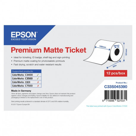 Epson Premium matid etiketid rullis (10,2 cm x 50 m) - 1 rull - seadmele Epson TM-C3400-LT TM C3500