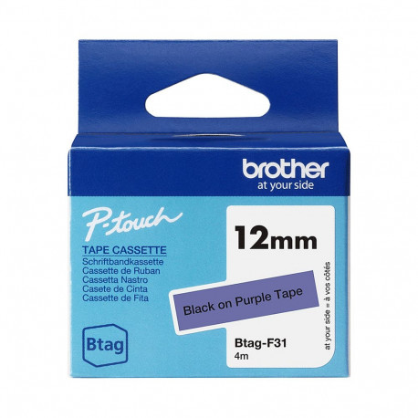 Brother BTAG-F31 must/lilla etiketiteip 12mm x 4m