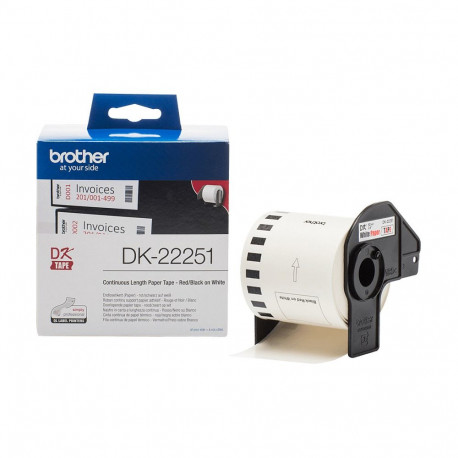 Brother DK22251 pidevad etiketid (paber) – must-punane valgel, 62mm x 15,24 m