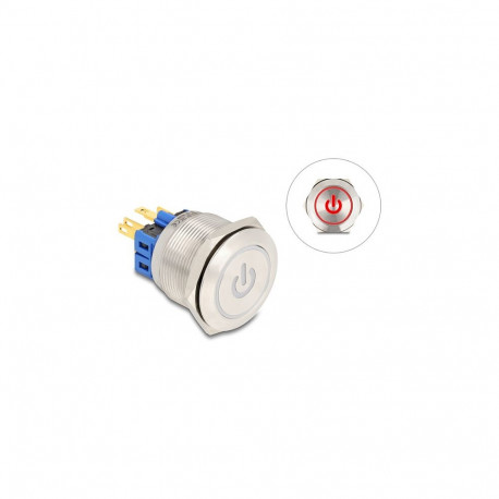 "Drucktaster zum Einbau 25 mm 6 x Lötanschluss LED rot tastend Powersymbol + Ring"