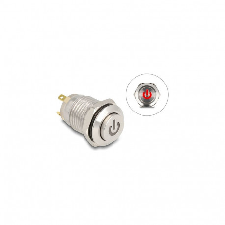 "Drucktaster zum Einbau 12 mm 4 x Lötanschluss LED rot Powersymbol"