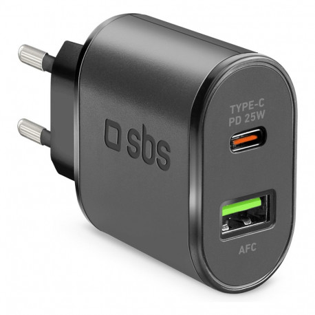 SBS laadija 1x USB-C PD 25W 1x USB AFC, must