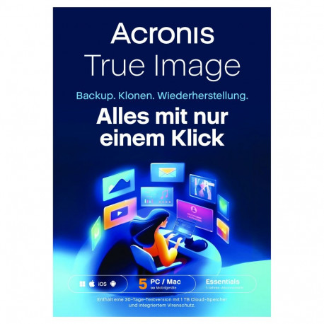 Acronis tarkvara True Image Essentials 5 arvutit 1 aasta tellimus ESD-allalaadimine