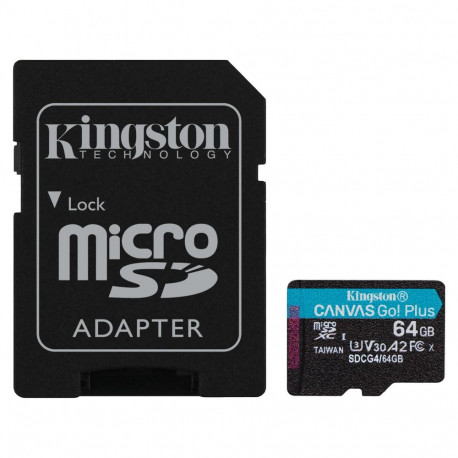 "CARD Kingston 64GB microXC Canvas Go Plus Gen4 200MB/s A2 U3 V30 Card + Adapter"