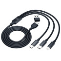 3mk kaabel Hyper Cable 3in1 USB-A/USB-C - USB-C/microUSB/Lightning 1,5m, must