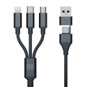 3mk kaabel Hyper Cable 3in1 USB-A/USB-C - USB-C/microUSB/Lightning 1,5m, must
