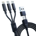 3mk kaabel Hyper Cable 3in1 USB-A/USB-C - USB-C/microUSB/Lightning 1,5m, must