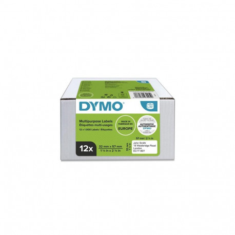DYMO Authentic LabelWriter Multi-Purpose Labels | 32mm x 57mm | 12 Rolls of 1,000 Easy-Peel Labels (