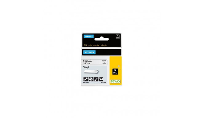 DYMO Rhino Industrial Vinyl Labels | 9 mm x 5.5 m | Black Print on White | Self-Adhesive | for Rhino
