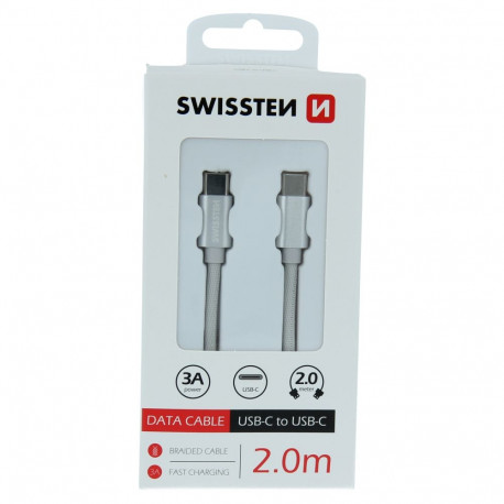 USB kaabel Swissten USB-C - USB-C, 2m, hõbe
