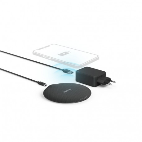 Juhtmevaba nutitelefoni laadija komplekt Hama Qi-FC15 Metal Wireless Charger Kit, must, USB-kiirlaad