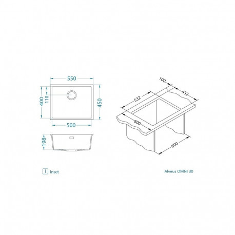 SINK OMNI 30 G90 WITH SYPHON BLACK