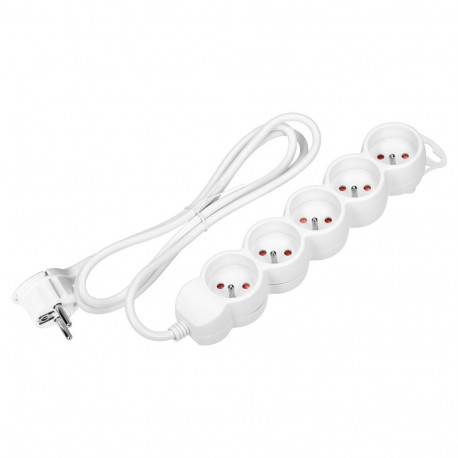 5-kordne pikendusjuhe 2P+Z, 1,5m H05VV-F 3x1,5mm2, Imax=16A, lame pistik, valge