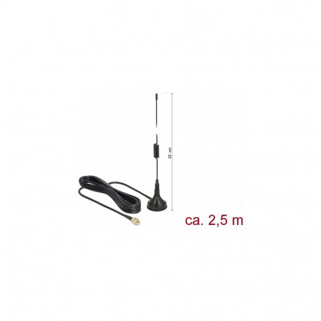 Delock GSM / UMTS / LTE antenn SMA pistik 2 dBi jäik omnisuunaline RG-174 2.5m ühenduskaabliga välis