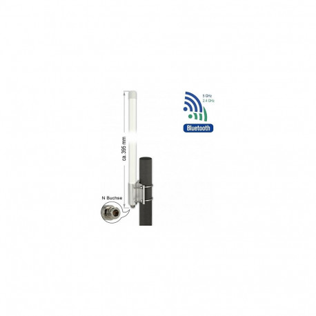"DELOCK WLAN Dual band 802.11 ac/ax/a/b/g/n Antenne N Buchse 6.2 - 8.0 dBi 39.5cm omnidirektional st