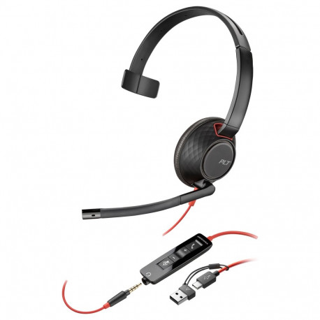 "HP Poly Blackwire 5210 Monaural USB-C Headset +3.5mm Plug +USB-C/A Adapter (207577-201)"