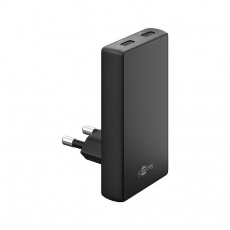 Goobay USB-C PD GaN 90° dual fast charger (black, 65 watts)