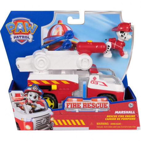 Paw Patrol Fire Rescue - Marshalls Feuerwehr-Fahrzeug (mit kippbarer Leiter, Geschoss-Abwurf und Mar