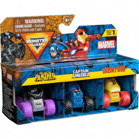 Monster Jam Marvel Mini Monster Trucks 3er-Pack (Maßstab 1:64, sortierter Artikel)