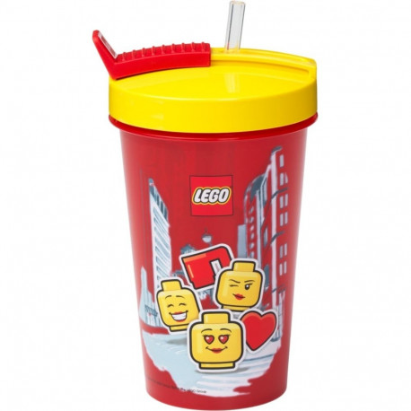 Room Copenhagen LEGO cup with straw Iconic Girl Bright Red (red/yellow, 500ml)
