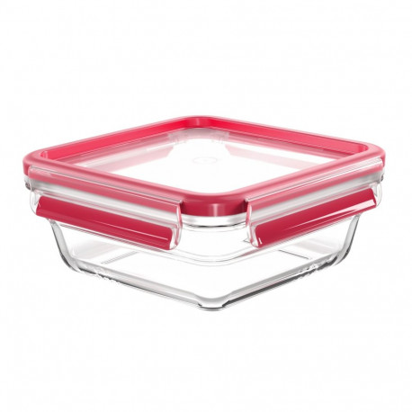 CLIP & CLOSE Glas-Frischhaltedose 0,8 Liter (transparent/rot, quadratisch)