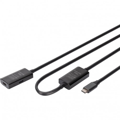 Aktives USB 3.2 Gen 1 Verlängerungskabel, USB-C Stecker > USB-C Buchse (schwarz, 10 Meter, Repeat