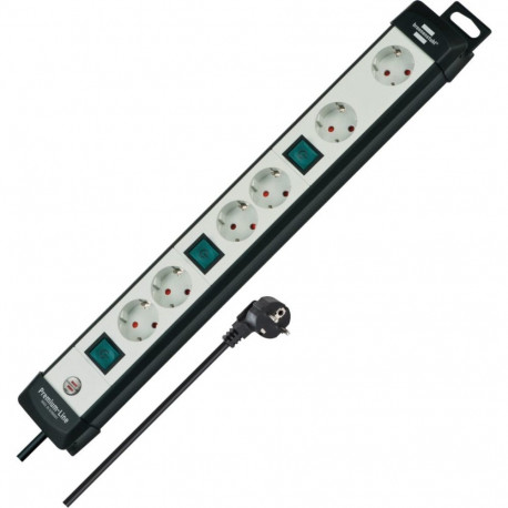 Premium-Line Steckdosenleiste 6-fach, 3x 2fach schaltbar (schwarz/hellgrau, 3 Meter Kabel, mit 3 Sic