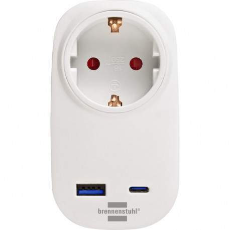Brennenstuhl socket adapter + USB charger PD 20W (white, USB-A, USB-C, with child protection)