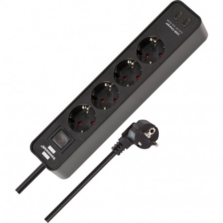 Brennenstuhl Ecolor power strip 4-way, 2x USB-C (black, 1.5 meter cable, USB-C, with safety switch)