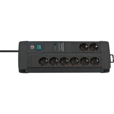 Premium-Line pikendusjuhe Duo 8-pesaline 3m 60.000A ülepinge kaitse, must
