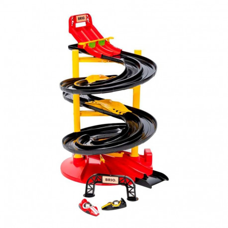 BRIO racetrack tower with two racing cars, toy vehicle