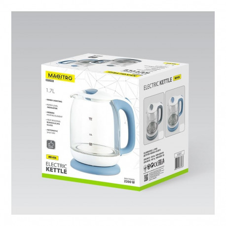 Electric Kettle - Maestro MR-056 1.7L 2200W Auto Power Off Blue Glass