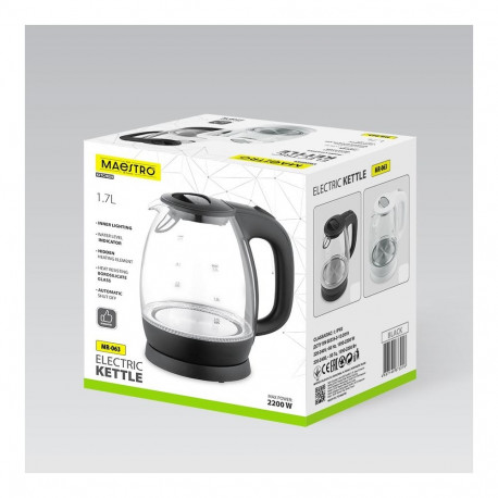 Electric Kettle - Maestro MR-063 1.7L 2200W Black Glass