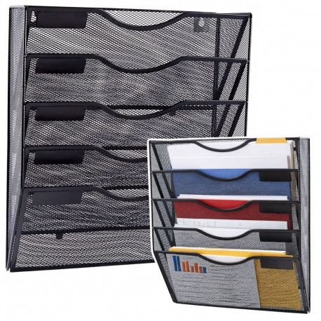 Metallist seinale kinnitatav dokumendi- ja ajakirjahoidik 5 lahtriga A4 must