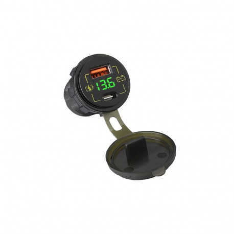75-699# Ładowarka samochodowa montażowa usb+usb-c m18a woltomierz
