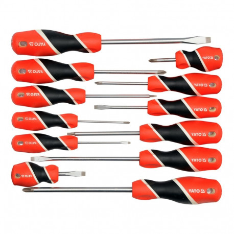 Yato Screwdriver Set YT-25967, 12pcs, PH, square, magnetized, 58 HRC, S2, satin, PP, TPR