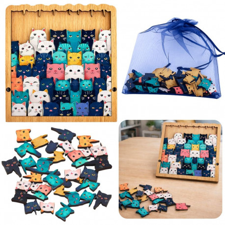 Puidust hariv pusle Kiisud raami ja kotiga, 62-osaline