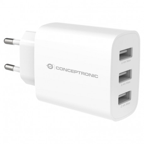 Conceptronic 3 pordiga laadija 3xUSB-A 30W 5.0V/2.4A valge