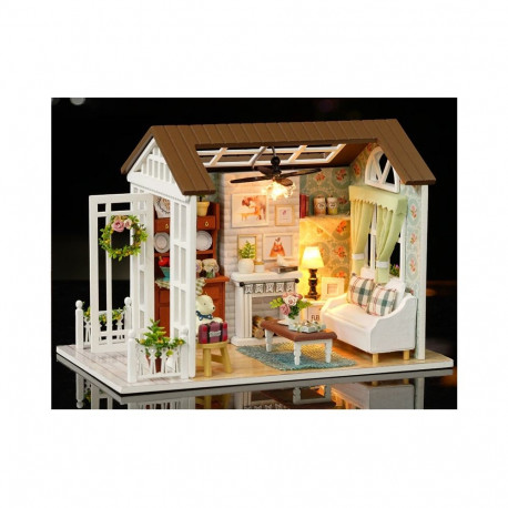 Puidust nukumaja elutoa mudel kokkupanemiseks LED 8008-A