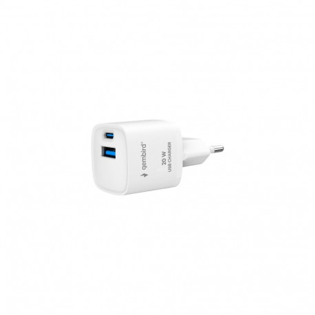 2-Port USB fast charger with AC socket, 20W, white