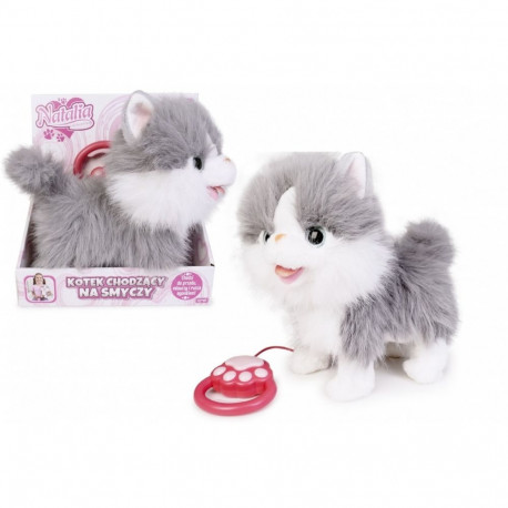 Interaktiivne hall-valge kass jalutusrihmaga mänguasi