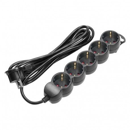 5-kordne pikendusjuhe 2P+Z (Schuko), 3m H05VV-F 3x1,5mm2, Imax=16A, lame pistik, must