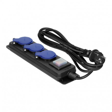 töökoja pikendusjuhe pritsmekindel lülitiga IP44, 3 pesa 2P+Z IP44, kummikaabel H05RR-F 3x1,5mm, 3m