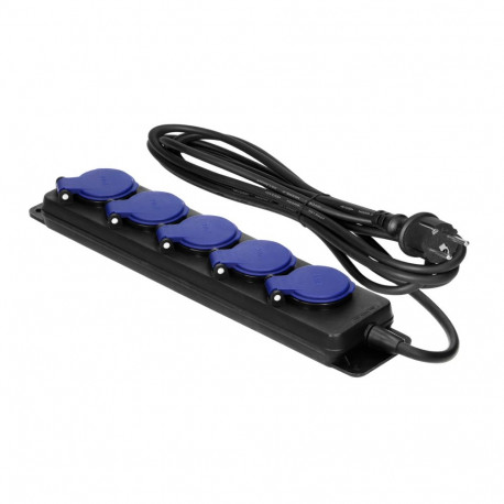 Töökoja pikendusjuhe pritsmekindel IP44, 5 pistikupesa 2P+Z IP44, kummikaabel H05RR-F 3x1,5mm 5m