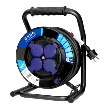 Professionaalne trummel-pikendusjuhe IP44, 4 pistikupesa 2P+Z, õlikindel kummikaabel, H07RN-F 3x2,5m