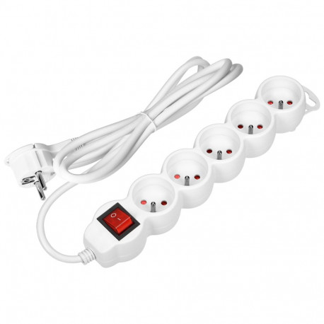 5-kordne pikendusjuhe 2P+Z lülitiga, 1,5m H05VV-F 3x1,5mm2, Imax=16A, lame pistik, valge
