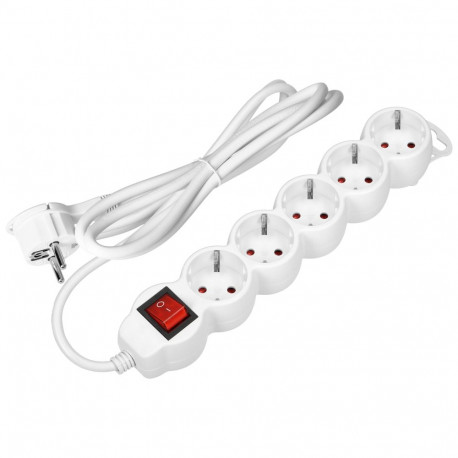 Przedłużacz 5-krotny 2P+Z (Schuko), z wyłącznikiem, 5m H05VV-F 3x1,5mm2, Imax=16A, płaska wtyczka, b