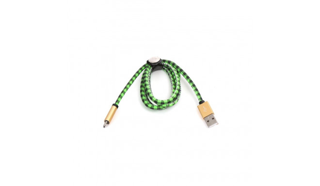 PLATINET MICRO USB TO USB LEATHER CHECKED CABLE 1M GREEN